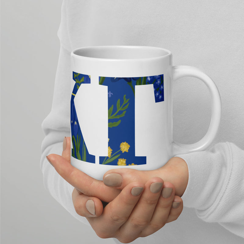 Kappa Kappa Gamma Filled Letters Mug in large 20 oz size showing filled letter design in model&