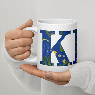 Kappa Kappa Gamma Filled Letters Mug in large 20 oz size showing filled letter design wrapping around mug