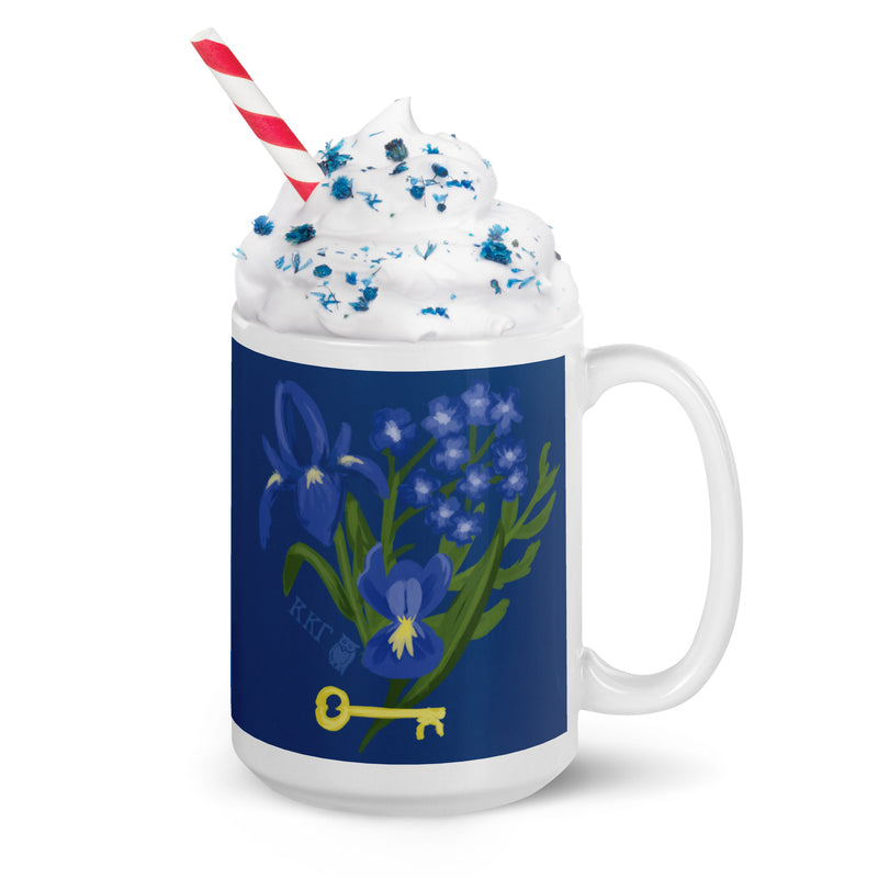 Kappa Kappa Gamma Fleur de Key Mug in Navy blue shown in model&