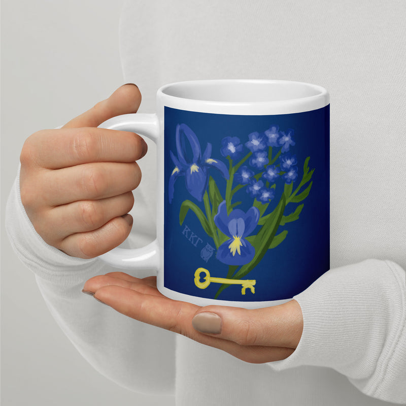 Kappa Kappa Gamma Fleur de Key Mug in Navy blue shown in model&