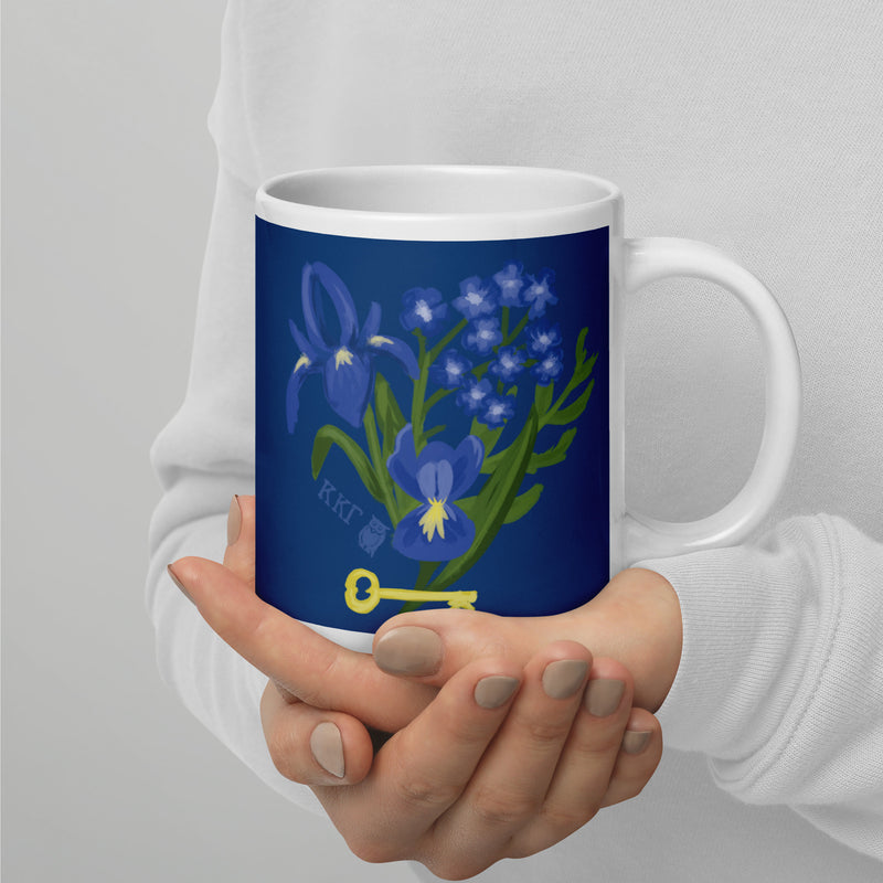 Kappa Kappa Gamma Fleur de Key Mug in Navy blue shown in model&