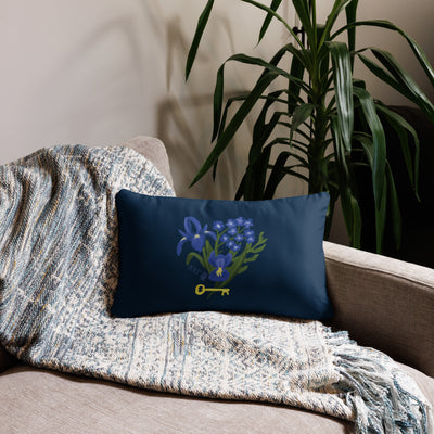 Kappa Kappa Gamma Fleur de Key Pillow in 20" x 12" lumbar pillow size shown on couch