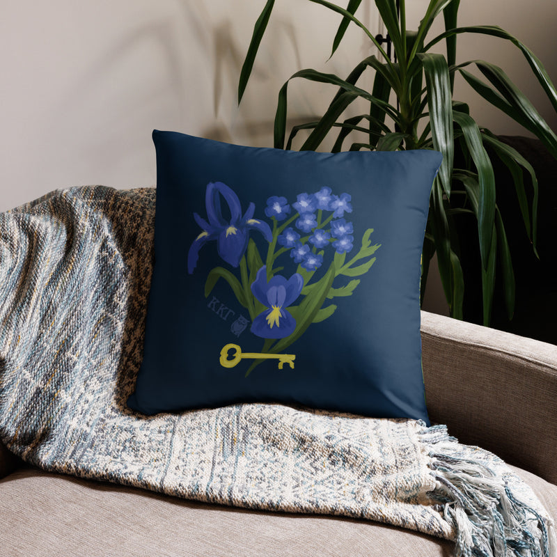 Kappa Kappa Gamma Fleur de Key Pillow in 22" x 22" larger pillow size shown on couch