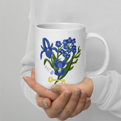 Kappa Kappa Gamma Fleur de Key Mug in model's hands in 20 oz size in fresh white