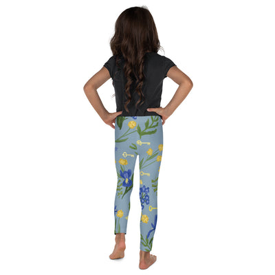 Kappa Kappa Gamma Floral Print Kid's Leggings in sea blue in rear view 