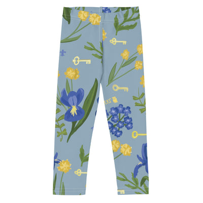 Kappa Kappa Gamma Floral Print Kid's Leggings in sea blue in flat view