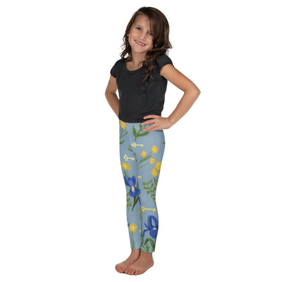 Kappa Kappa Gamma Floral Print Kid's Leggings in sea blue in side view
