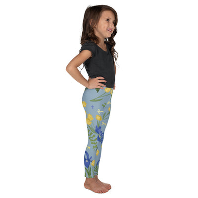 Kappa Kappa Gamma Floral Print Kid's Leggings in sea blue in side view