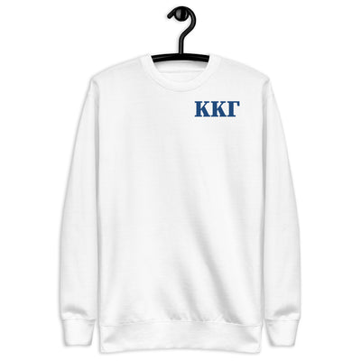 Kappa Kappa Gamma Letters Sweatshirt with Letters in Kappa blue shown on hanger