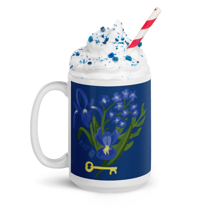 Kappa Kappa Gamma Fleur de Key Mug in Navy blue shown in model&