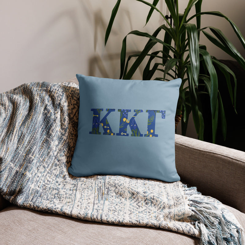 Kappa Kappa Gamma Sorority Letters Pillow showing front of pillow on couch