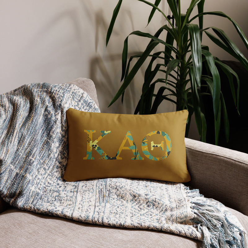 Kappa Alpha Theta Letters Pillow in lumbar pillow size shown on couch