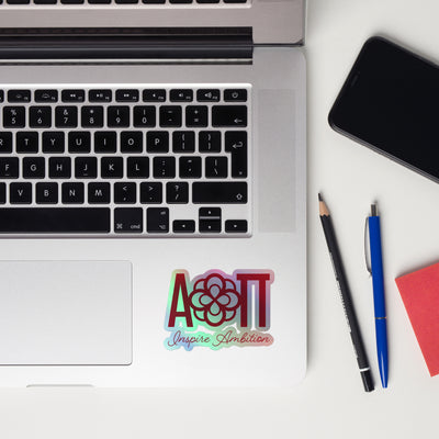 AOII Greek Letters Infinity Rose Holographic Sticker on computer keyboard