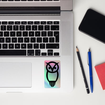 Chi Omega Owl Holographic Sorority Sticker on computer keyboard