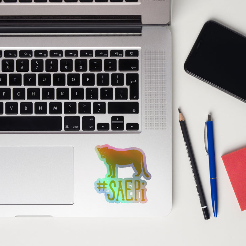 New! SAEPi Sorority Lioness Holographic Sticker on computer keyboard