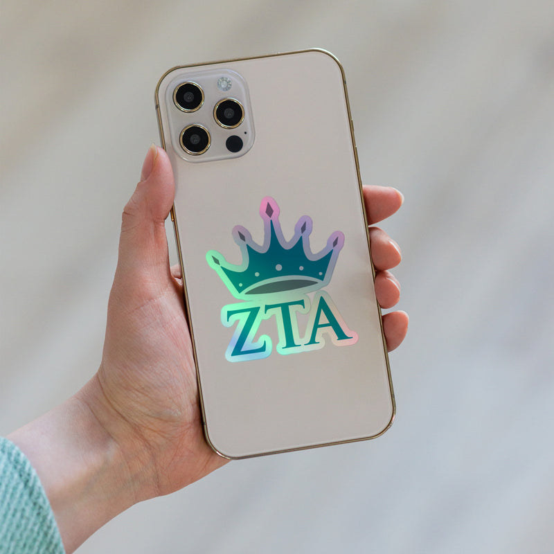 ZTA Crown and Letters Holographic Sticker on iphone