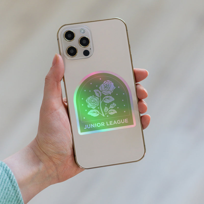 The Junior League Floral Holographic Sticker on phone 
