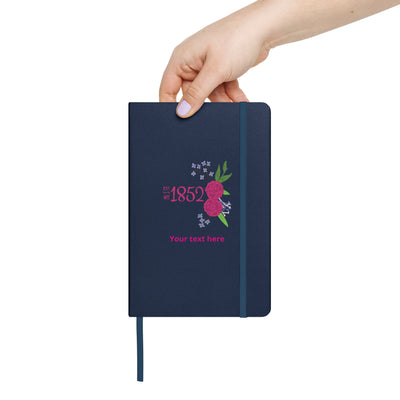 Phi Mu 1852 Personalized Journal Notebook in Navy Blue in woman's hand