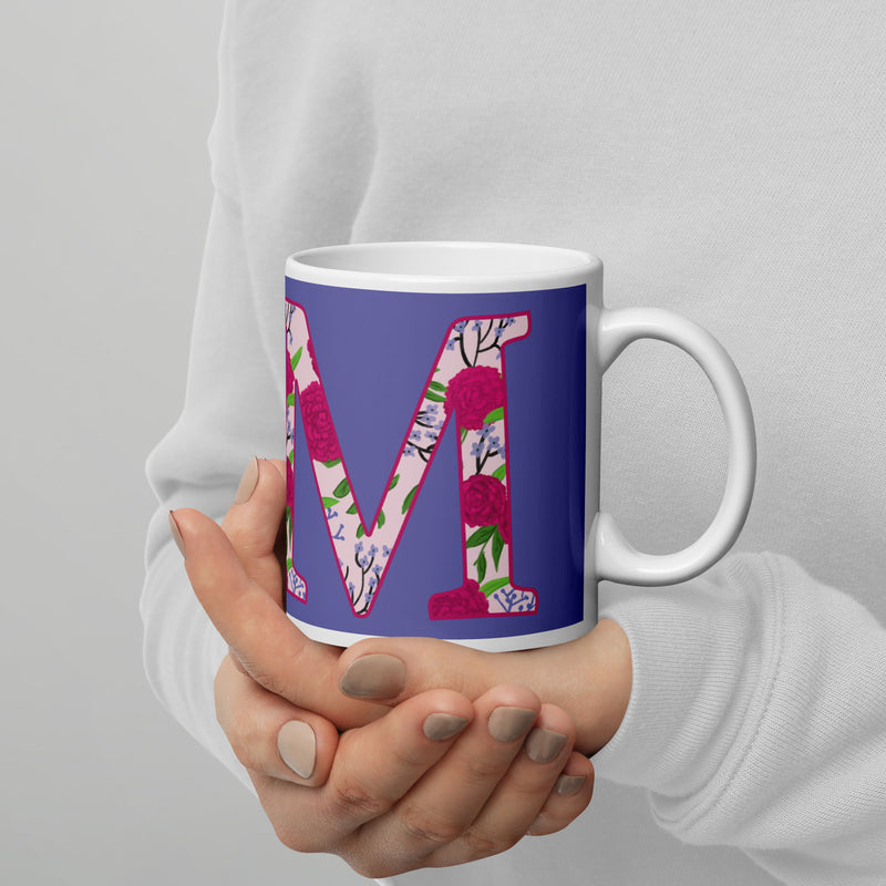 Phi Mu Filled Letters Sorority Mug in 11 oz size shown in model&