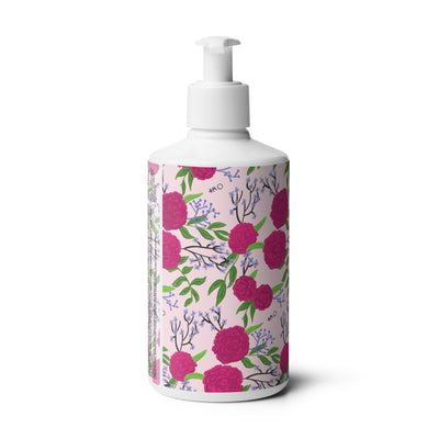 Phi Mu Carnation Print Hand & Body Wash showing floral print and ingredient label