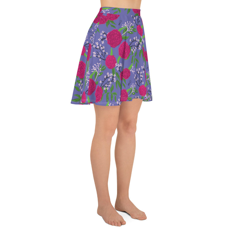 Phi Mu Carnation Floral Purple Skater Skirt in side view
