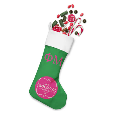 Phi Mu Les Soeurs Holiday Stocking with candy treats