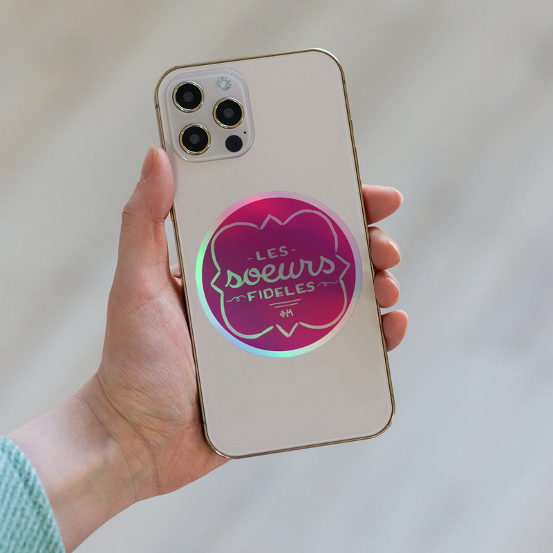 Phi Mu Les Soeurs Holographic Sticker on phone