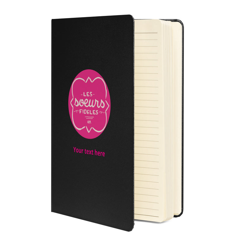 Phi Mu Les Soeurs Personalized Journal in black showing inside lined pages