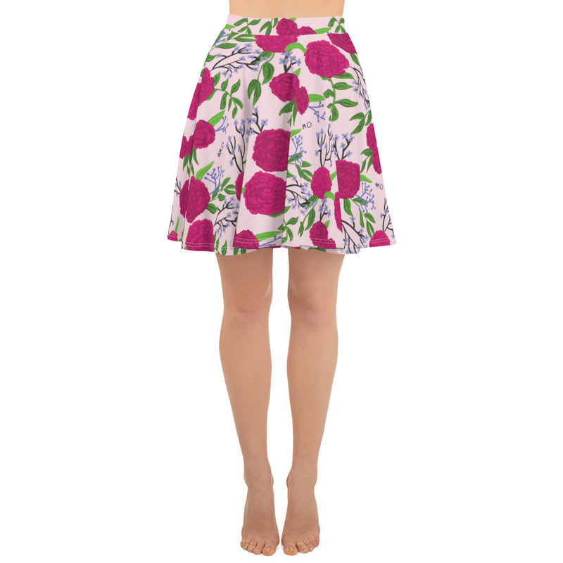 Phi Mu Carnation Floral Pink Skater Skirt in front view