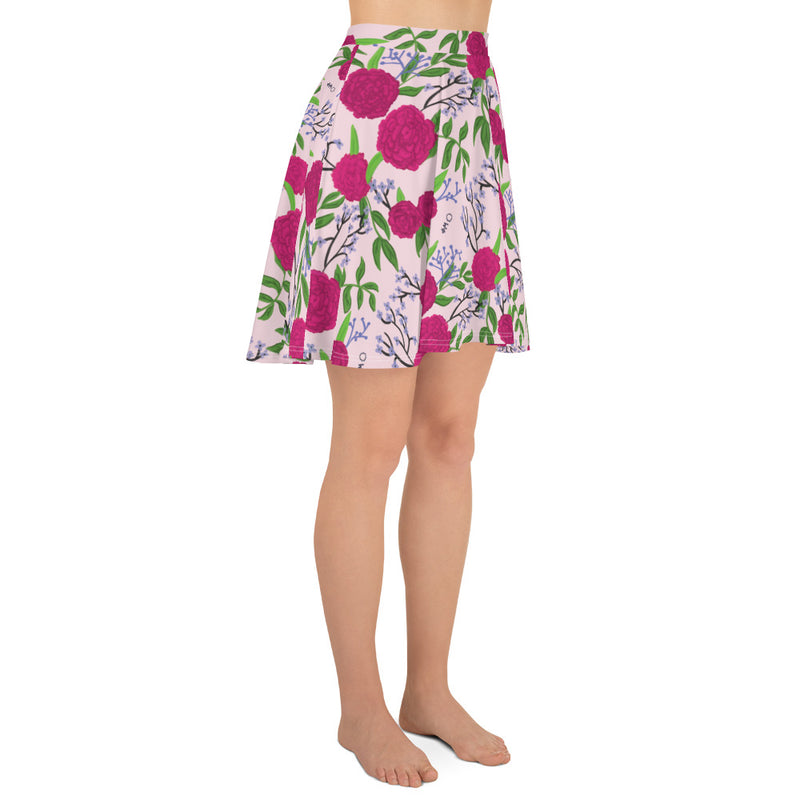New! Phi Mu Carnation Floral Pink Skater Skirt in side view