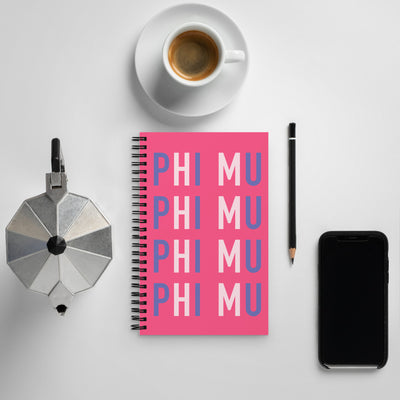 Phi Mu spiral notebook in lifestyle setting