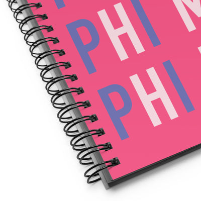 Phi Mu spiral notebook in repeat pattern