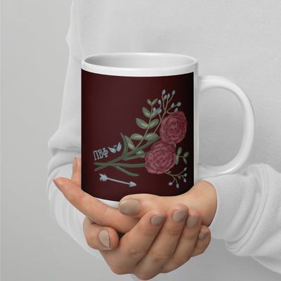 Pi Beta Phi Wine Design Mug in 20 oz size showing hand-drawn design with handle on right