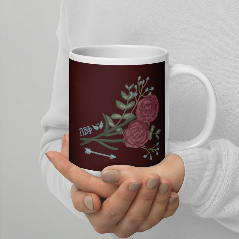 Pi Beta Phi Wine Design Mug in 20 oz size showing hand-drawn design with handle on right