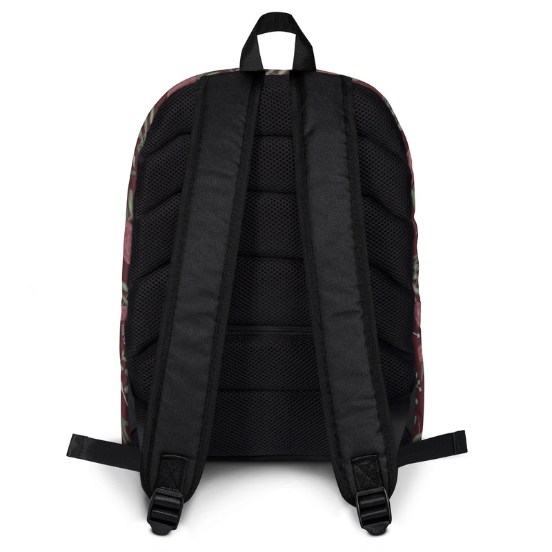 Pi Beta Phi Carnation Floral Print Backpack showing back straps and pocket