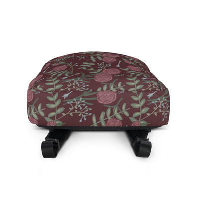Pi Beta Phi Carnation Floral Print Backpack showing bottom of bag in wine color
