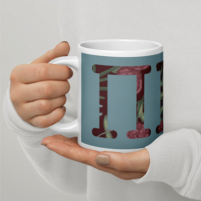 Pi Beta Phi filled letters 20 oz mug shown in model's hands