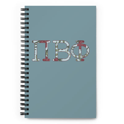 Pi Beta Phi Filled Letters Notebook in silvery blue with filled letters in a carnation floral print without personalization