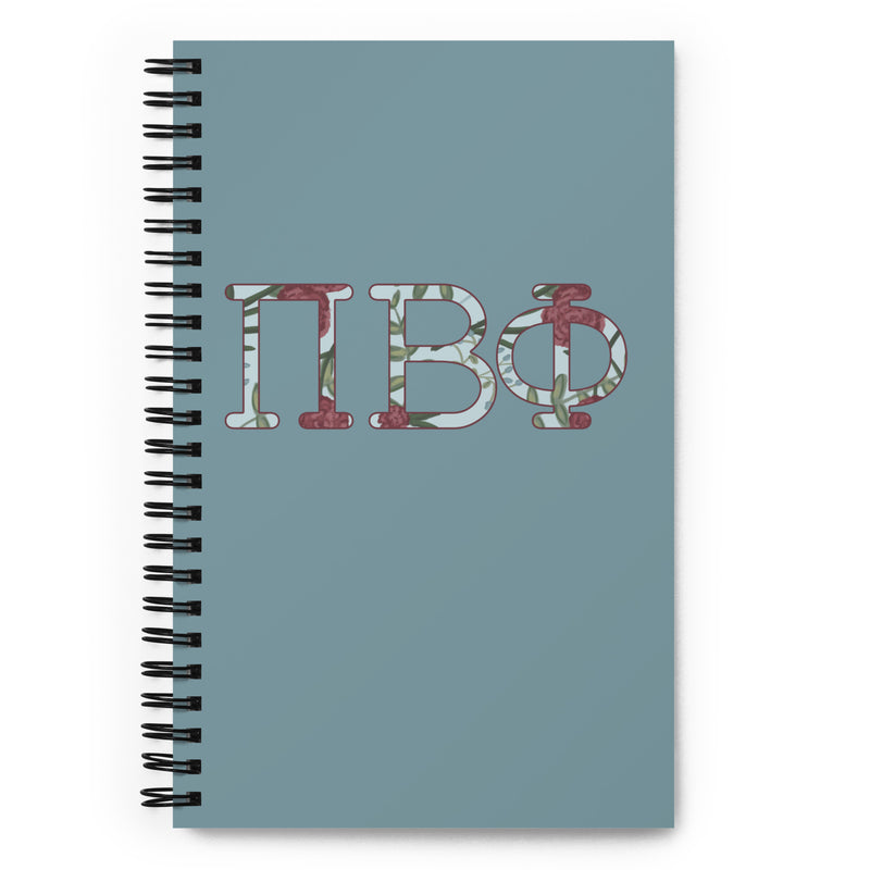 Pi Beta Phi Filled Letters Notebook in silvery blue with filled letters in a carnation floral print without personalization