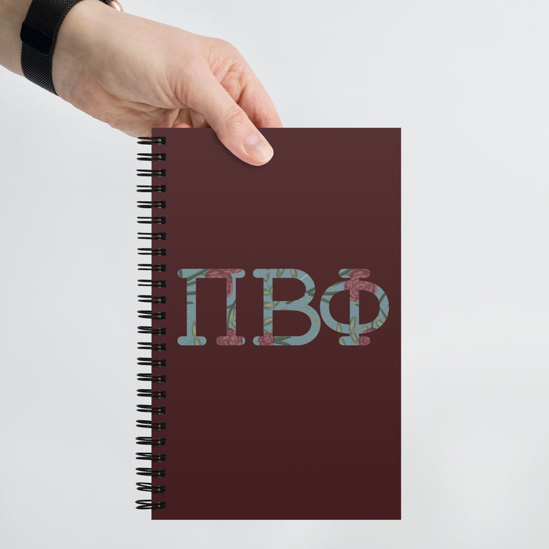 Greek Happy filled letters spiral notebook in wine color in model&