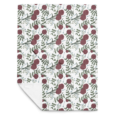 Pi Beta Phi floral throw blanket in white in 50" x 60" size shown in full view with white reverse side