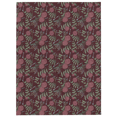 Pi Beta Phi floral print throw blanket in wine color shown in 50" x 60" showing full view