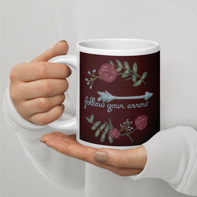 Pi Beta Phi Follow Your Arrow Mug in 20 oz size in wine color with hand-drawn design