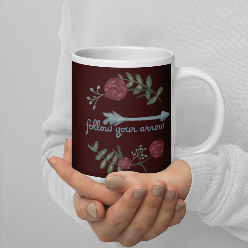 Pi Beta Phi Follow Your Arrow Mug in 20 oz size in wine color with hand-drawn design