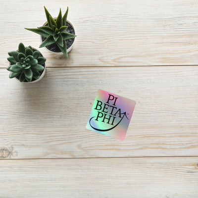 Pi Beta Phi Logo Holographic Sticker in 3" x 3" size in lifestyle setting