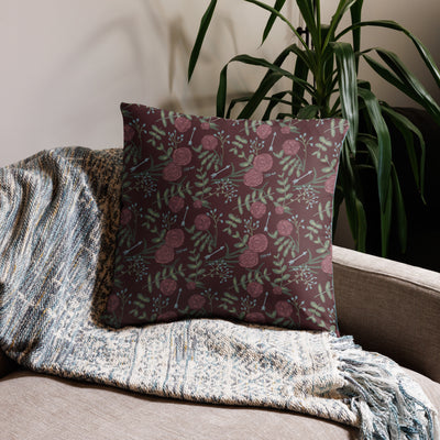 Pi Beta Phi Letters Reversible Pillow showing back with the wine carnation floral print in 22" x 22" size