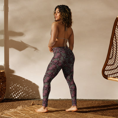 Pi Beta Phi sorority leggings shown on model in wine color with carnation floral print