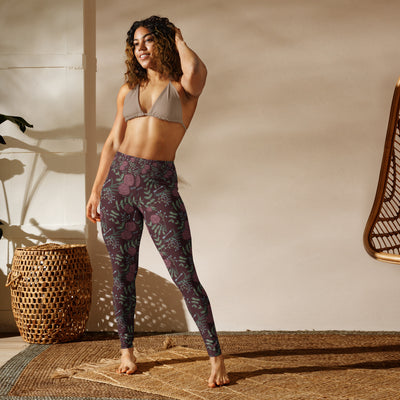 Pi Beta Phi sorority leggings shown on model in wine color with carnation floral print
