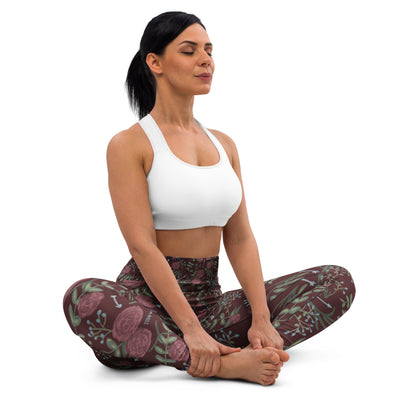 Pi Beta Phi carnation print sorority leggings shown on model in yoga pose