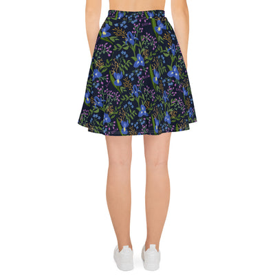 SAEPi Navy Blue Iris Floral Skater Skirt in showing back of skirt on model